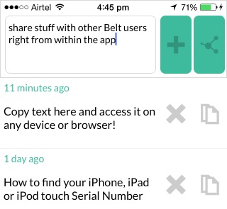 Belt.io lets you copy text on your desktop browser or iOS device and keep your clipboard synced in the cloud.