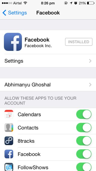 Find Facebook in the iOS Settings menu and allow Calendar to use your account