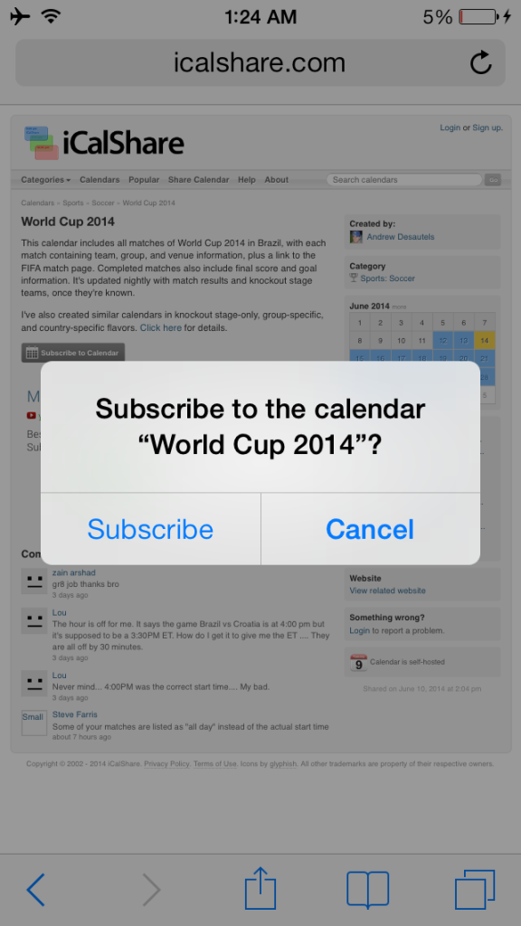 Add 2014 FIFA World Cup schedule to iPhone iPad Calendar