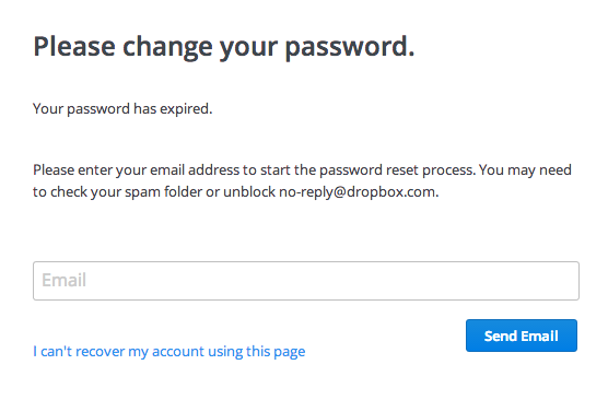 Dropbox password expired