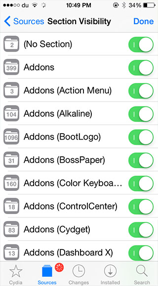 sections cydia