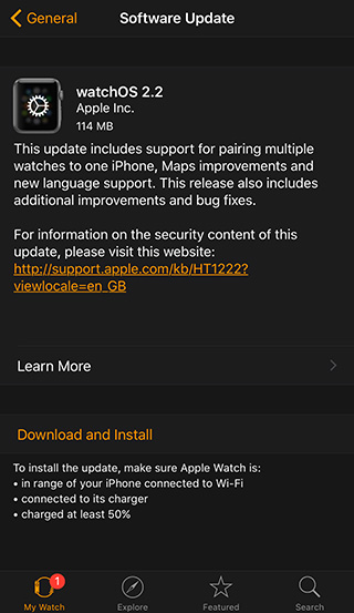 watchOS 2.2 Download and install
