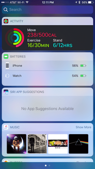 notification center widgets today view