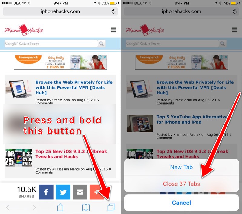 How To Close All Open Tabs In Safari With One Tap In IOS 10