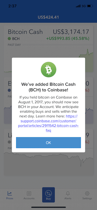 Coinbase Bitcoin Cash