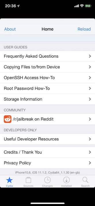 Cydia for iOS 11 - Home screen