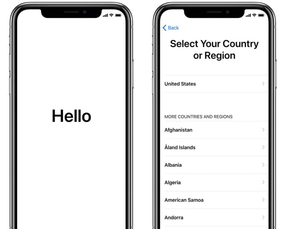 Set up iPhone XS and iPhone XS Max - Hello and Select Country