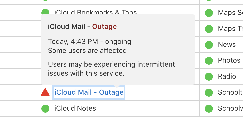 icloud mail outage