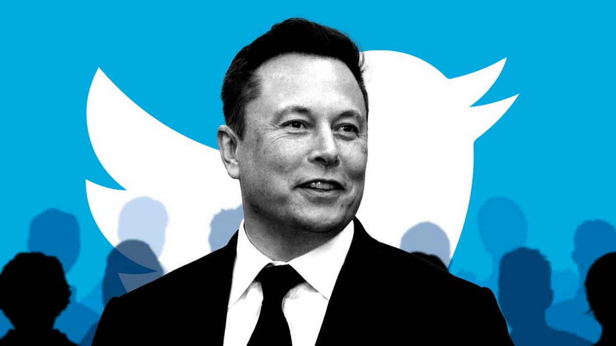 Elon Musk in front of Twitter Logo