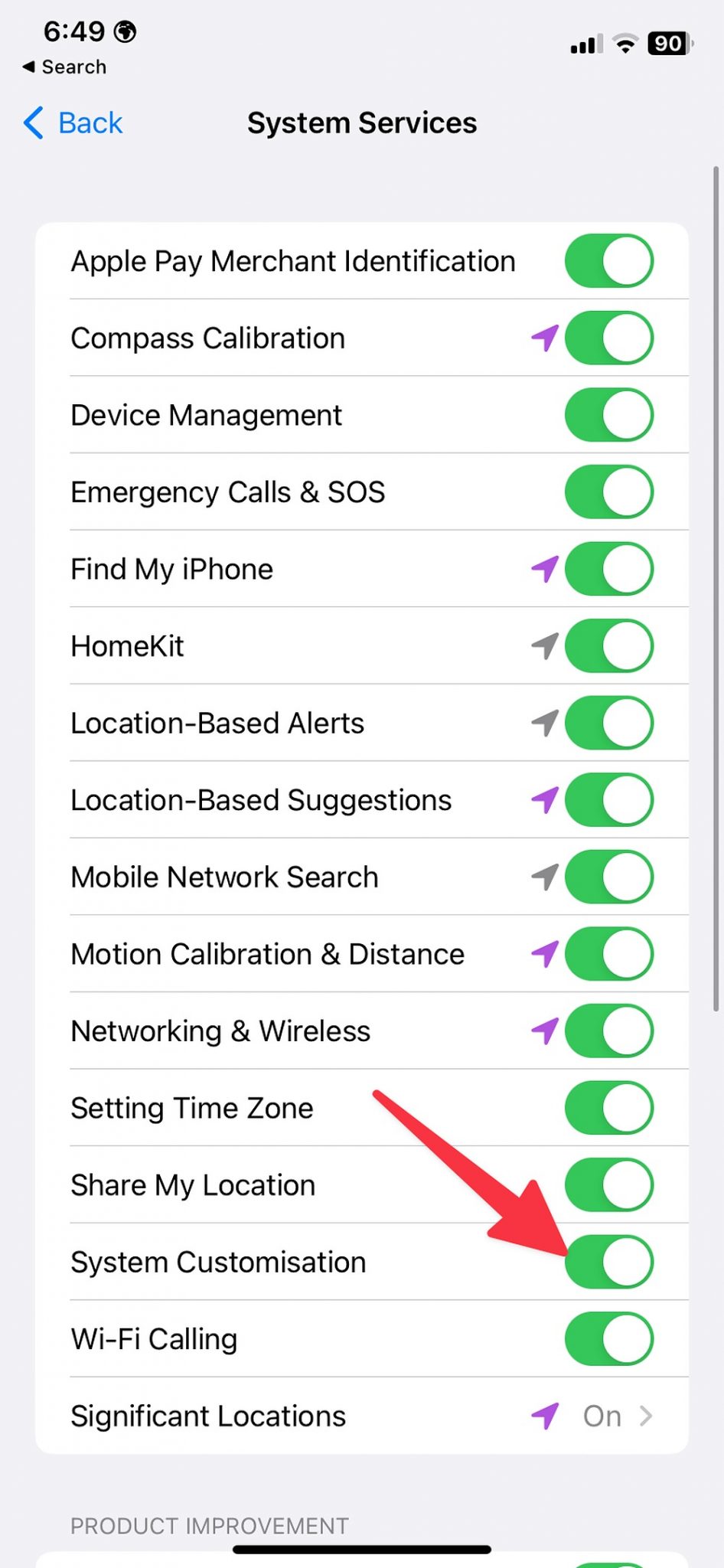 Enable system customization on iPhone