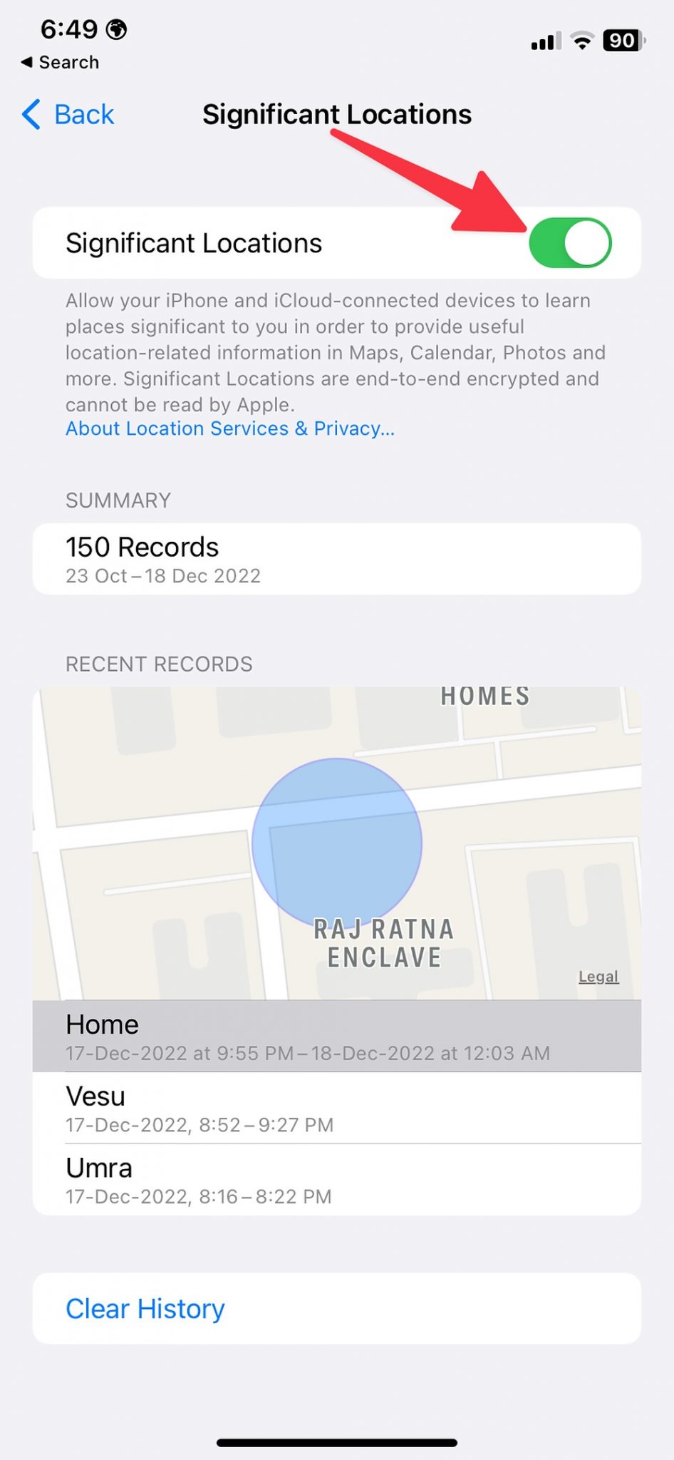 Enable significant locations on iPhone